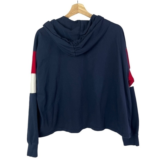Hollister Navy Blue Cropped Lightweight Boyfriend Hooded Sweatshirt L - Picture 2 of 3